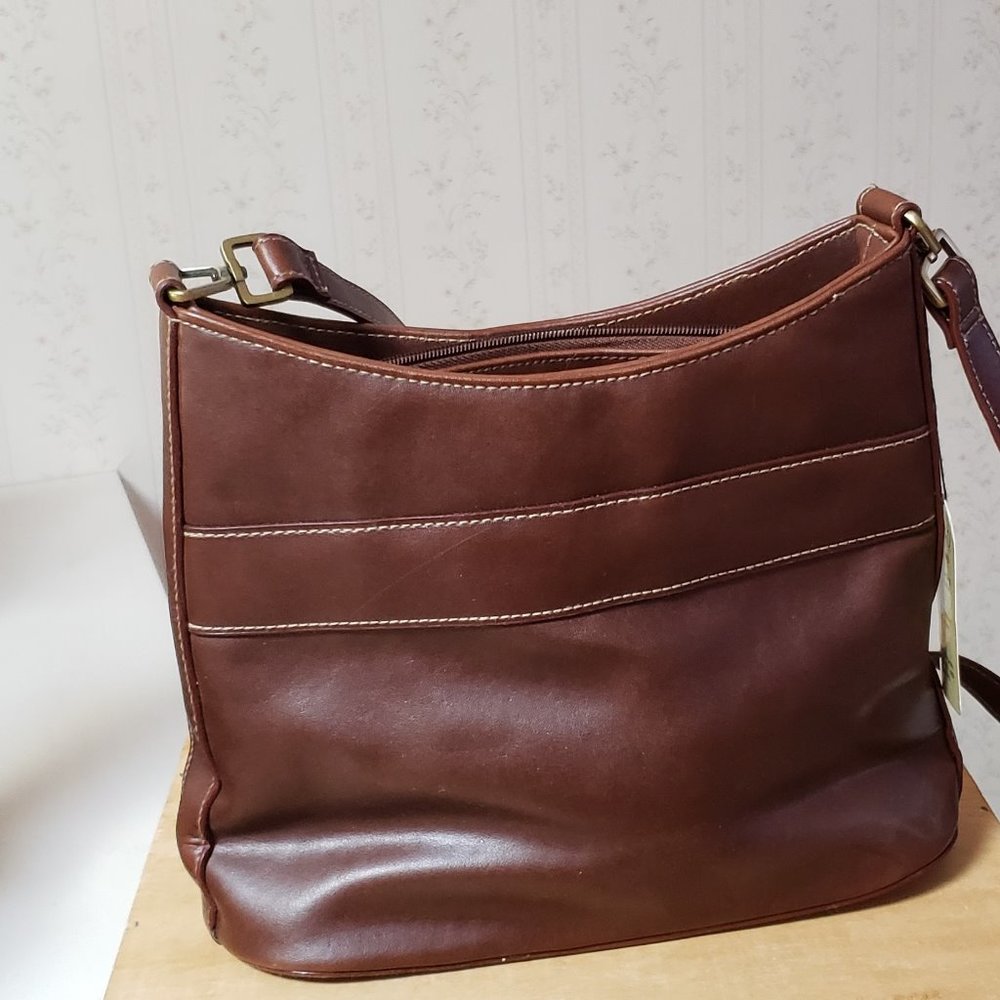 Bueno Handbag in Brown with Cream Stitching **